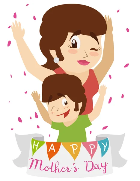 Gelukkig moeder en zoon op Mother's Day viering, vectorillustratie — Stockvector