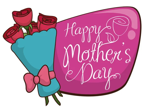 Boeket van roze rozen en teken ter nagedachtenis van Mother's Day, Vectvector afbeelding — Stockvector