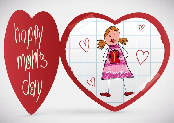 Leuke kaart met hart-vorm van papier gevouwen voor Mother's Day, vectorillustratie — Stockvector