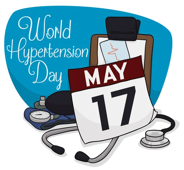 Strumenti medici per commemorare la Giornata Mondiale dell'Ipertensione, Illustrazione vettoriale — Vettoriale Stock