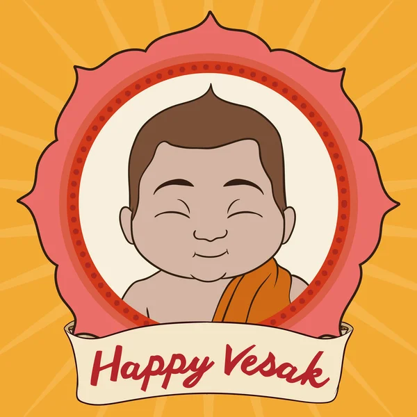 Retrato de Buda com Fita Vesak Comemorativa, Ilustração do Vetor — Vetor de Stock