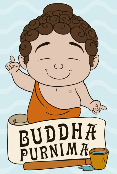Baby Buddha Ready to Bath Tradition in Vesak, Vector Illustration