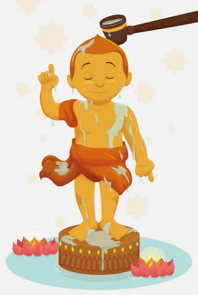 Baignade Statue dorée de Bouddha enfant dans Vesak, Illustration vectorielle — Image vectorielle