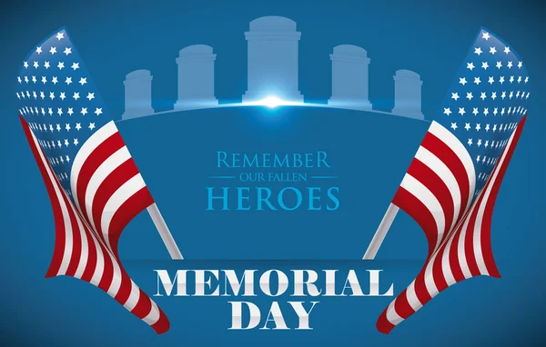 Memorial Day poszter, Amerikai Egyesült Államok zászlókkal elesett hősök tiszteletére, vektoros illusztráció — Stock Vector