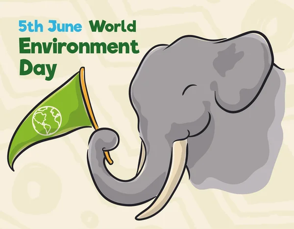 Elefante con Pennant conmemorando el Día Mundial del Medio Ambiente en estilo acuarela, ilustración vectorial — Archivo Imágenes Vectoriales