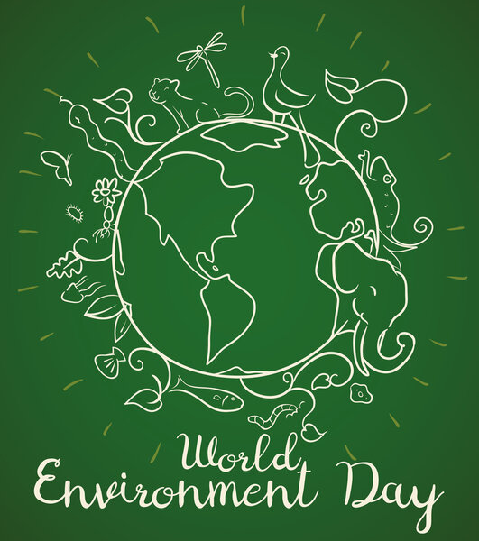 Poster for World Environment Day with Animals in Doodle Style, Vector Illustration