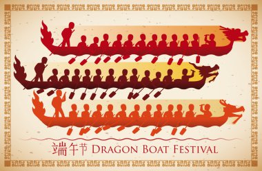 Poster of Traditional Race of Dragon Boat Festival, Vector Illustration clipart