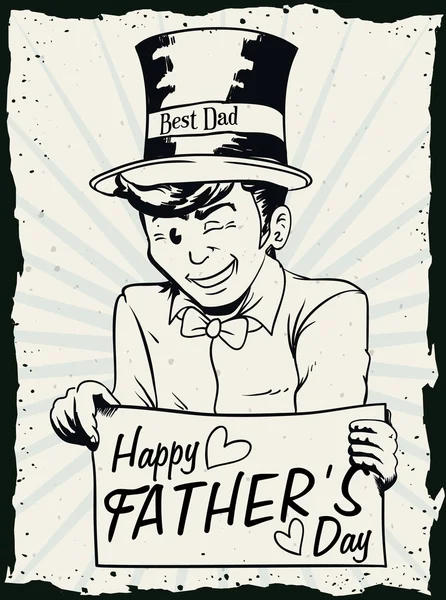 Papá retro sosteniendo un letrero celebrando el Día del Padre, ilustración vectorial — Vector de stock