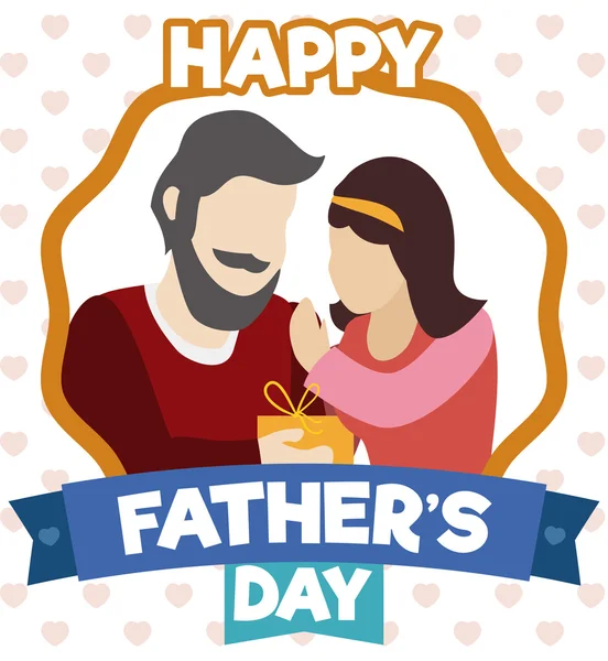 Dochter geven een geschenk bij haar vader in Father's Day, vectorillustratie — Stockvector