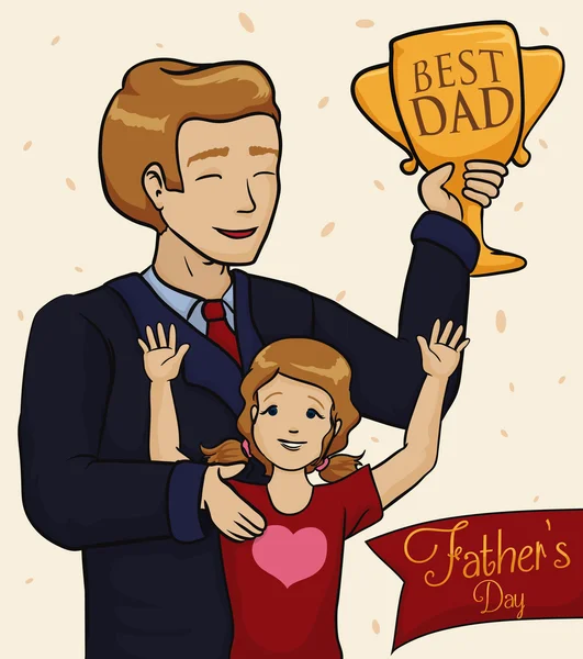 Papá recibiendo un premio de su hija en el Día del Padre, Vector Illustration — Vector de stock