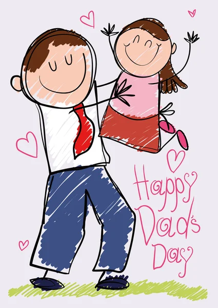 Feliz Papá e Hija Jugando Juntos en el Día del Padre, Vector Illustration — Vector de stock