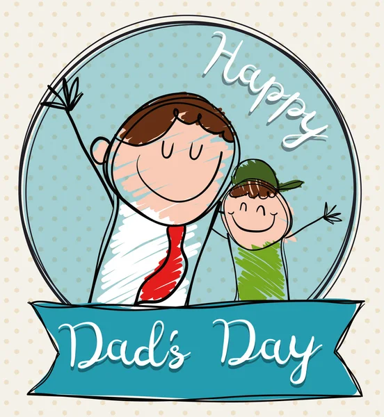 Papá sonriente con hijo en estilo Doodle para el día del padre, ilustración vectorial — Vector de stock