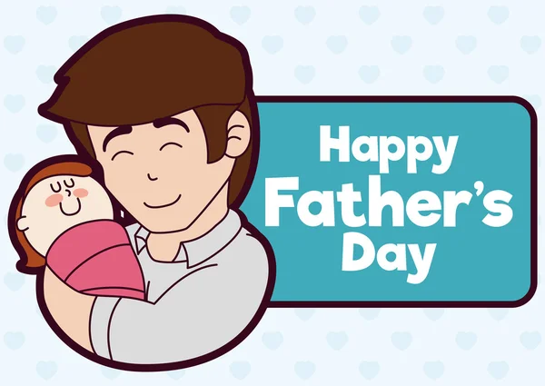 Amar a papá con su bebé en la etiqueta del día del padre, ilustración vectorial — Vector de stock
