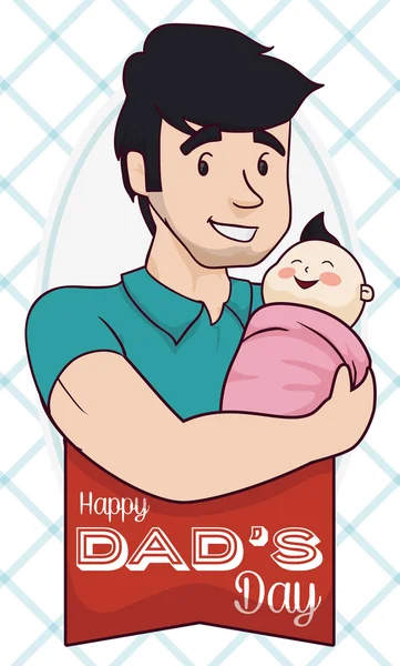 Papa houden in armen zijn Baby in Father's Day, vectorillustratie — Stockvector