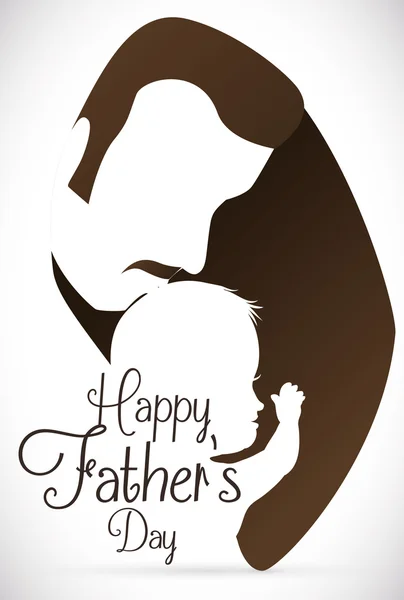 Gedenken an den Vatertag Silhouette von Papa küsst sein Baby, Vektorillustration — Stockvektor