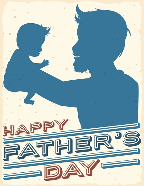 Orgulloso papá levantando a su bebé recién nacido en la postal del día del padre, ilustración vectorial — Vector de stock
