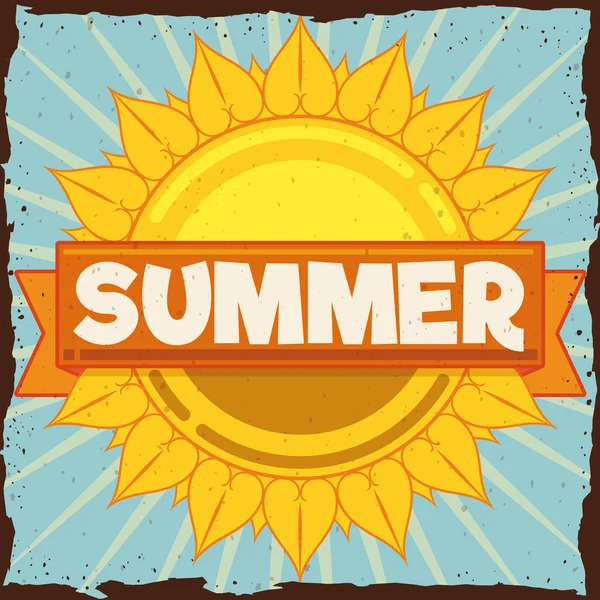 Retro yaz Poster ile güneş ve şerit, illüstrasyon vektör — Stok Vektör