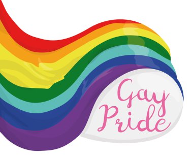 Gökkuşağı bayrağı üzerinde bir düğme kutluyor Gay gurur, vektör halat