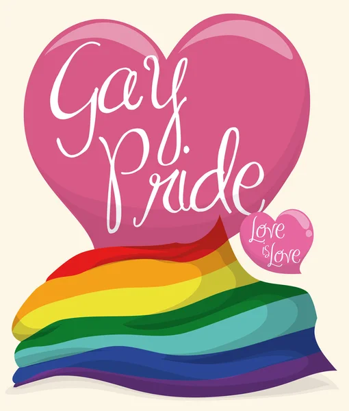 Różowe serce z tęczowa flaga dla upamiętnienia Gay Pride, ilustratorzy wektor — Wektor stockowy