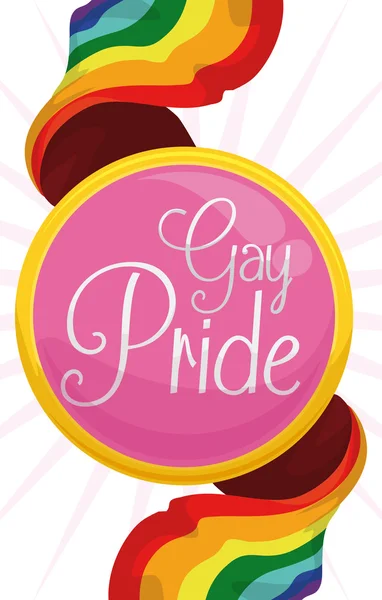 Różowy przycisk z Rainbow wstążki dla Gay Pride, ilustracji wektorowych — Wektor stockowy