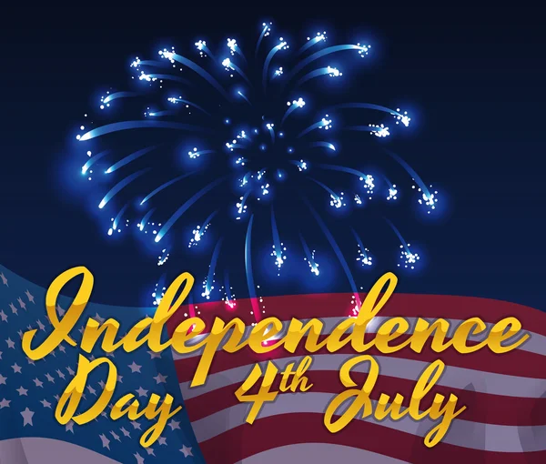 Bonita Noche del 4 de Julio con Fuegos Artificiales y Bandera Americana, Vector Illustration — Vector de stock
