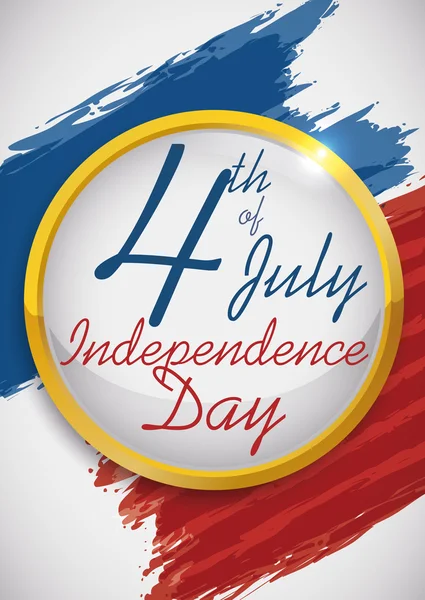 Botón de oro conmemorando EE.UU. Día de la Independencia con pinceladas, ilustración vectorial — Vector de stock