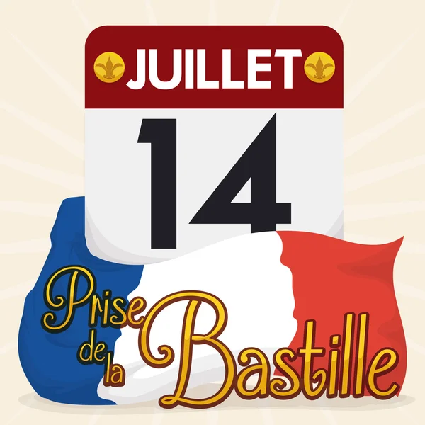 Calendario de hojas sueltas con evento de fecha de la Bastilla, ilustración vectorial — Vector de stock