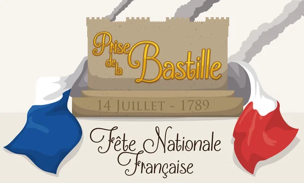 Bannière commémorant l'assaut de la Bastille avec drapeau français, illustration vectorielle — Image vectorielle