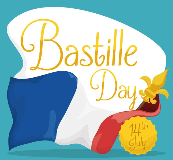 Французький прапор навколо привітання знак для день взяття Бастилії, Векторні ілюстрації — стоковий вектор