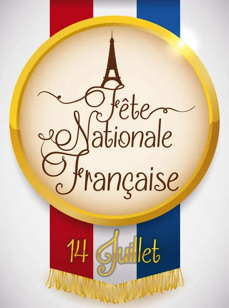 Kolo medaile s Eiffelovkou Design pro francouzské nezávislost datum, vektorové ilustrace — Stockový vektor