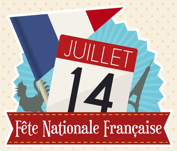 Herdenkingsmunt elementen voor de Franse nationale feestdag in vlakke stijl, Vector Illustratie — Stockvector