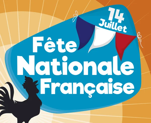 Diseño conmemorativo con gallo para celebrar la independencia francesa, ilustración vectorial — Archivo Imágenes Vectoriales