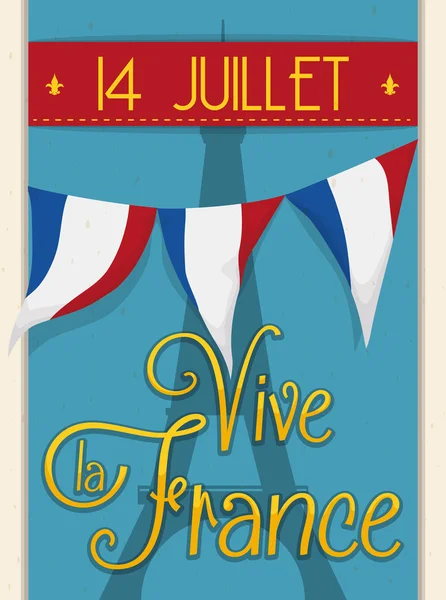 Carte postale rétro avec rappel de la fête de l'indépendance française, illustration vectorielle — Image vectorielle
