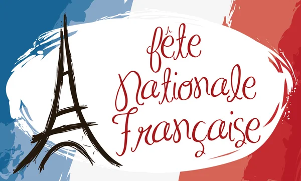 Penseelstreek stijl Banner met Frankrijk vlag en de Eiffeltoren, Vector Illustratie — Stockvector