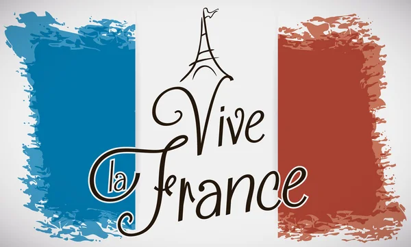 Pincelada Diseño de la bandera de Francia, Torre Eiffel y texto de saludo, ilustración vectorial — Archivo Imágenes Vectoriales