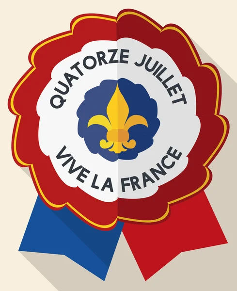 Κονκάρδα με πατριωτικό σχέδιο για να γιορτάσει τη γαλλική εθνική εορτή, εικονογράφηση φορέας — Διανυσματικό Αρχείο