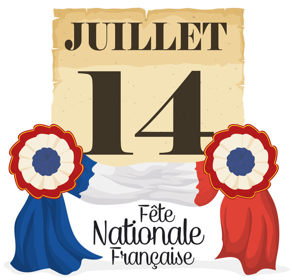 Old Loose-Leaf Calendar with Reminder Date of French National Day, Vector Illustration