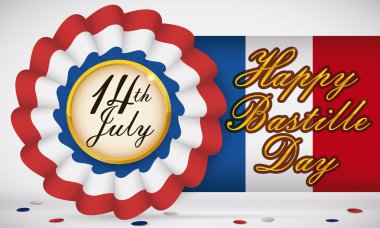 Geleneksel Fransa palaska bayrak ve tebrik mesajı, vektör çizim ile