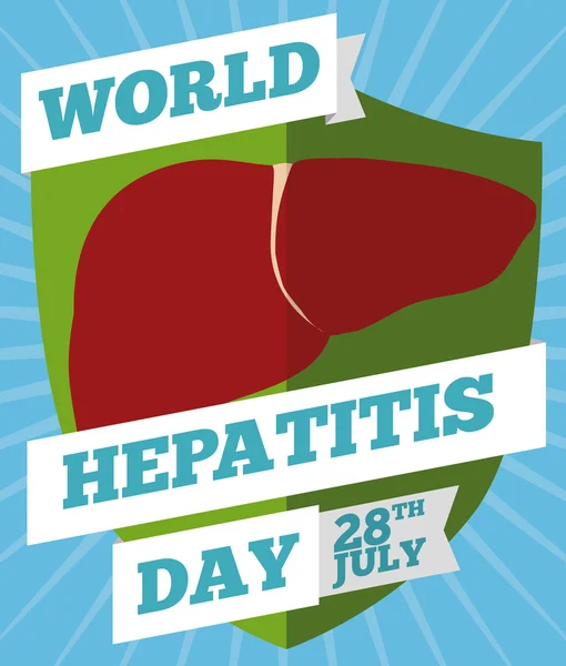 Bouclier avec motif hépatique commémorant la prévention lors de la Journée de l'hépatite, Illustration vectorielle — Image vectorielle