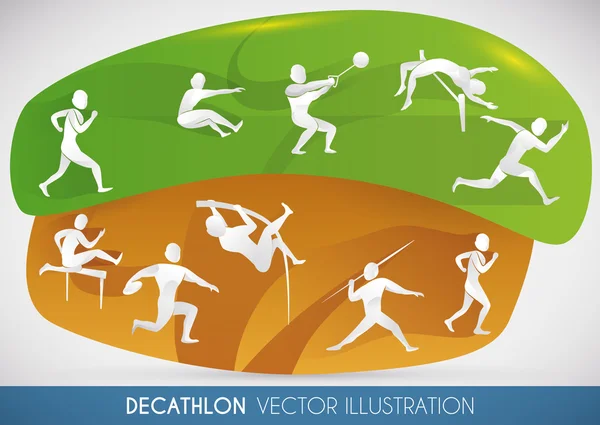 Decathlon Design com todos os eventos de pista e campo, ilustração vetorial —  Vetores de Stock