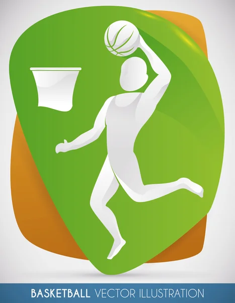 Basketbalový hráč bodování koncový bod a vyhrál zápas, vektorové ilustrace — Stockový vektor