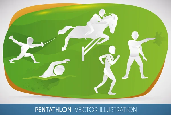 Plakát s moderní pětiboj událostmi, vektorové ilustrace — Stockový vektor
