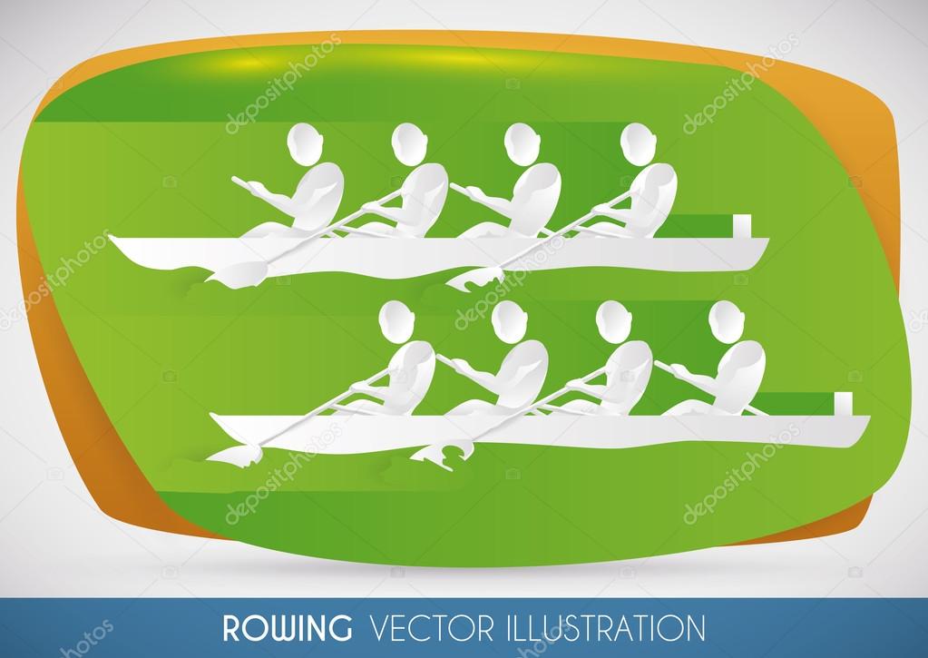 Rowing Team Racing in Sports Event, Vector Illustration Stock Vector