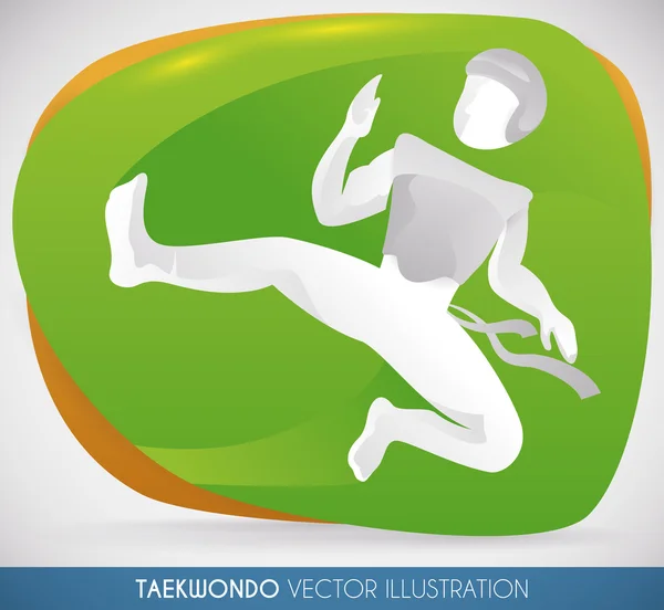 Taekwondo Exposición con atleta haciendo una patada giratoria, ilustración vectorial — Vector de stock