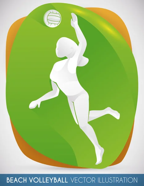 Mujer Atleta Jugando Voleibol Playa, Vector Ilustración — Vector de stock