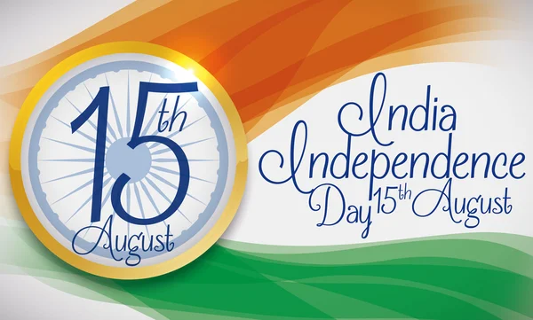 Abstraktní Indie vlajky a tlačítko pro den nezávislosti, vektorové ilustrace — Stockový vektor