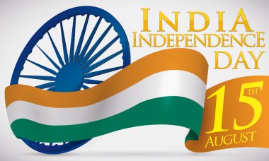 Hatıra afiş gerçekçi Hindistan bayrağı ve Ashoka tekerlek, vektör çizim ile