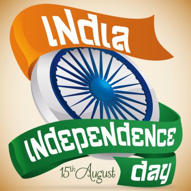 Madalya çevresinde mesaj Hindistan Bağımsızlık günü, vektör çizim için tebrik ile şerit