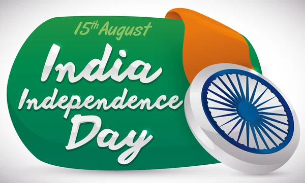 Firme con la rueda de Ashoka como insignia para el día de la independencia de la India, ilustración vectorial — Archivo Imágenes Vectoriales