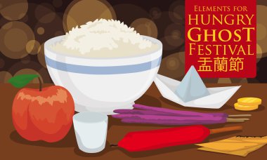 Hayalet Festivali, vektör çizim kutlamak için geleneksel öğeleri kümesi